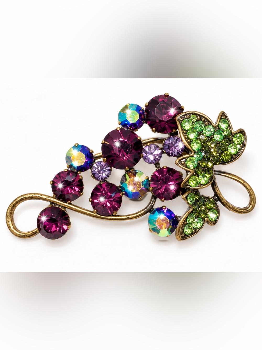 Beautiful Purple & Green Iridescent Grape Cluster Brooch Pin – 2" – $35